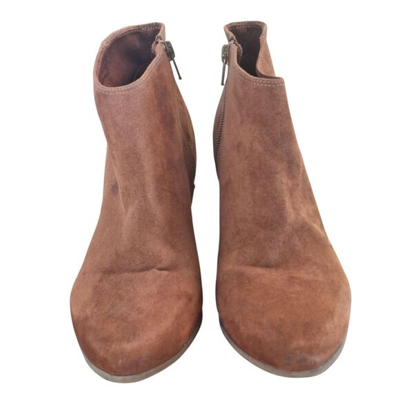 Old Navy Vegan Suede Block Heel Booties size 8 Zip Ankle Boots Brown - Picture 2 of 16